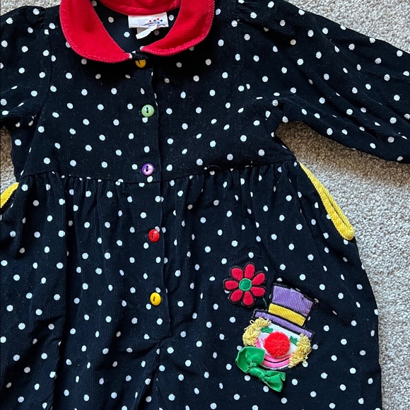VTG Baby Togs 90s Corduroy Polka Dot Clown Kids Color Jumper One Piece 18mo - Picture 4 of 13